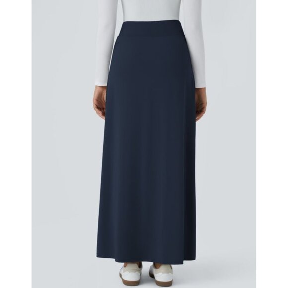 Halara High Waisted Decorative Buckle Split 2-in-1 Maxi Casual Skirt Sz Large Na - Picture 2 of 9